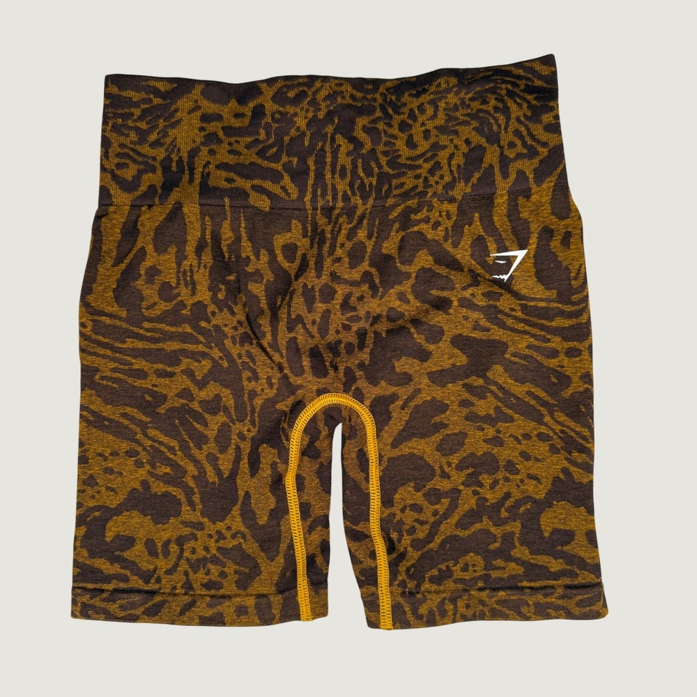 Gymshark Adapt Safari Animal Seamless Cycling Shorts Brown Mustard Yellow Medium